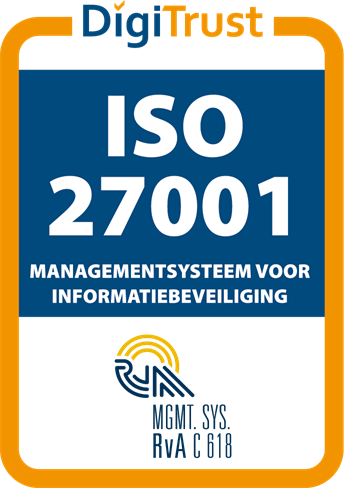 DigiTrust ISO 27001 certificeringsmerk: managementsysteem voor informatiebeveiliging, RvA C 618